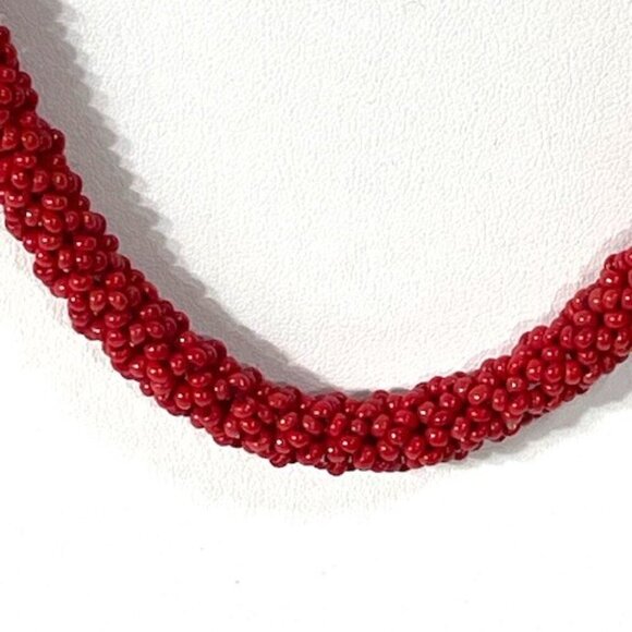 Red seed beaded 30" rope necklace. - Picture 3 of 6